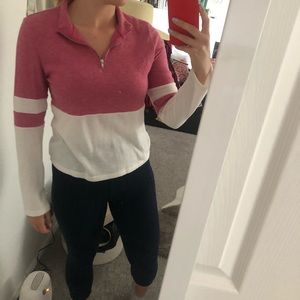 Pink and white quarter zip long sleeve